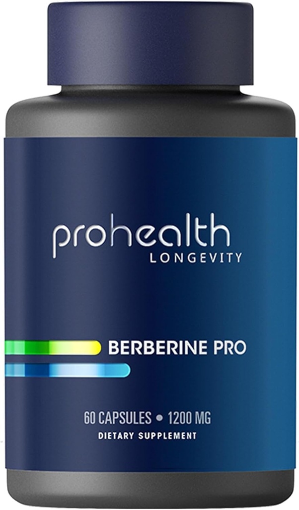 ProHealth Berberine Pro. Promueve Metabolismo Juvenil + Composición Cuerpo Saludable. con Ácido Lipoico alfa & Extracto de Pepper Negro. 1.200 mg por 2 Cap Serving, 60 caps.