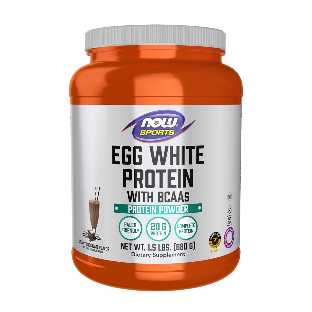 AHORA Foods Sports Nutrition, Egg White Protein, 20 g Con BCAAs, Creamy Chocolate Powder, 1,5 libras