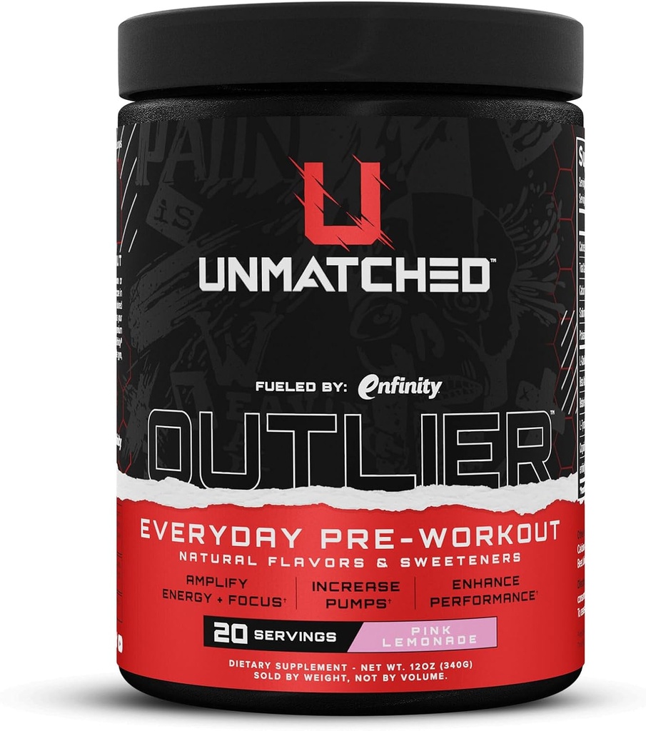 Unmatched Outlier Todos los días Pre Workout Powder para Hombres &amp; Mujeres ← Paraxanthine, Beta Alanine, NO3-T Nitrates ¦ Natural Flavors & Sweeteners ← 20 Servings (Pink Lemonade)