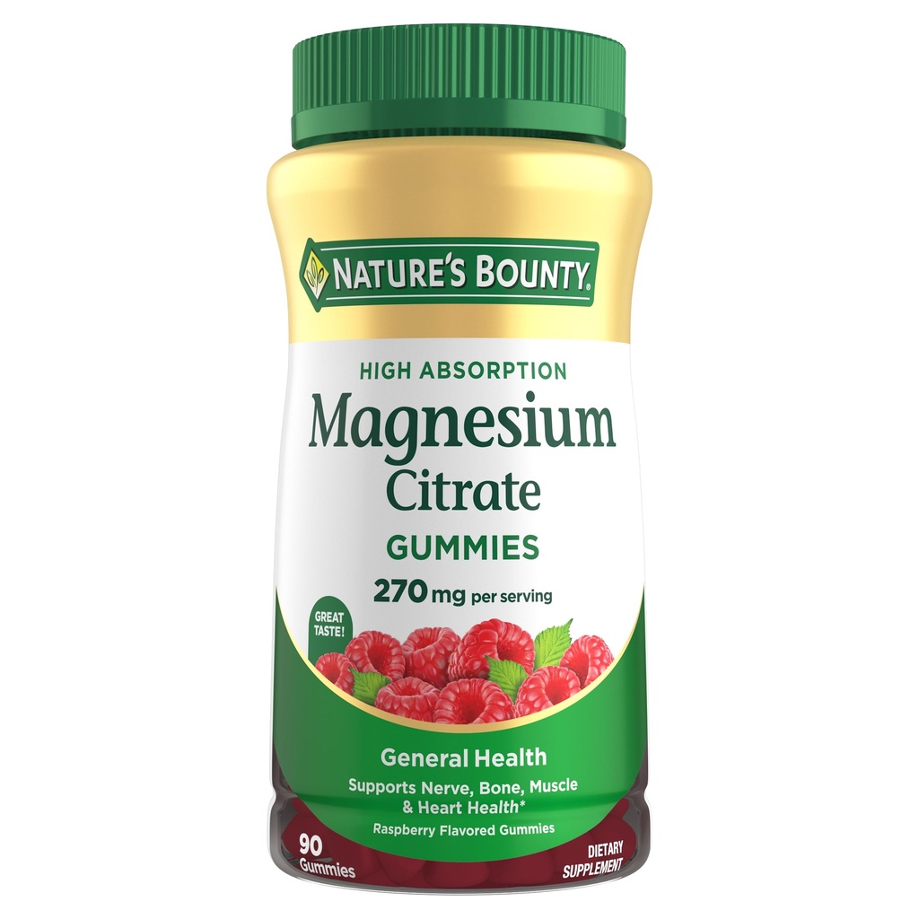 Gafas de citrato de magnesio de la naturaleza para adultos, apoya la salud general, el hueso, el nervio, el musculo y el apoyo a la salud del corazón, 270 mg por ser, vegano, no GMO - Raspberry 90 Conde