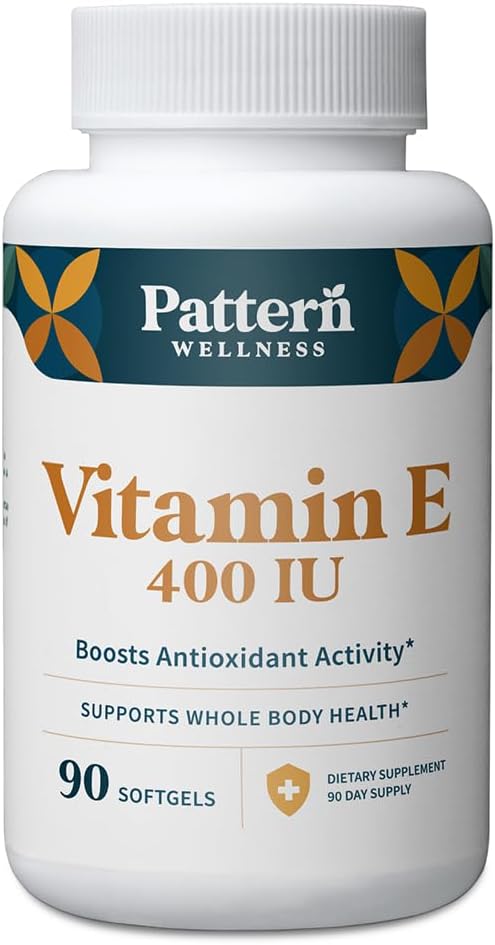 Pattern Wellness Vitamina E 400 Suplemento UI - Boosts Antioxidant Activity - Apoya la salud corporal completa - Lucha contra los daños celulares - laboratorio de terceras partes probado - 90 geles blandos