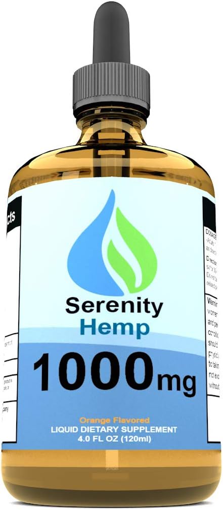 Aceite de cáñamo de serenidad - 4 fl oz 1000 mg (Orange) - Mayo Ayuda con inflamación, dolor, orina &amp; más - Rico en vitamina E, vitamina B, Omega 3,6,9
