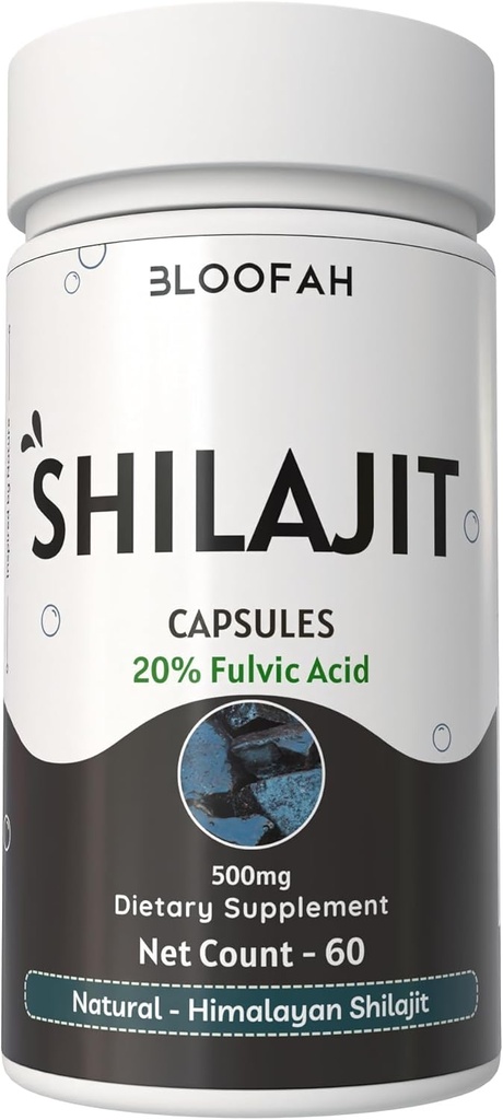 Shilajit Capsules 500mg ← 20% Extract Powder ← Purified Asphaltum Supplement High-Potency Concentrated Extract ← Non-GMO, Gluten-Free  sometida Premium Quality (60 Cuenta (Pack of 1))