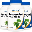 Nutricost Resveratrol 700mg; 120 cápsulas vegetales - 50% Trans-Resveratrol (3 botellas)