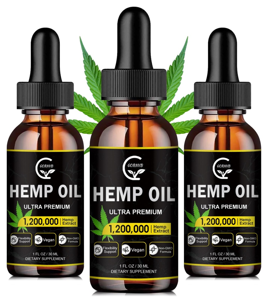 (3-Pack) Aceite de cáñamo de alta potencia - Fuerza máxima, Soporte de sistema inmunitario, calma de enfoque, relajación, orina, extracto puro, orgánico, vegano, no GMO