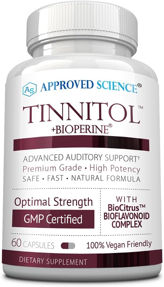 Tinitol de ciencia aprobado - Suplemento de apoyo de Tinnitus - Anillo de grasa en los oídos - Boost Inner Ear Health - 60 cápsulas - Made in the USA
