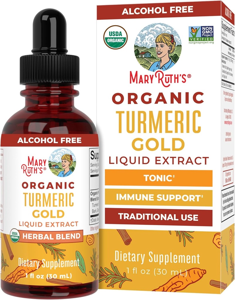 MaryRuth Organics USDA Turmeric Gold Liquid Drops | Herbal Blend | Turmeric Curcumin | Black Pepper | Cassia Cinnamon Bark | Ginger Root | Immune Support | Non-GMO Project Verified | Vegan | 1oz