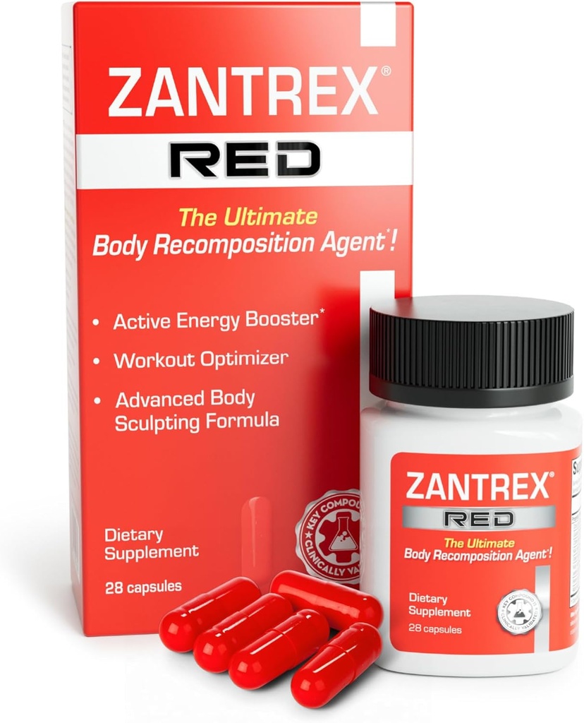 Zantrex Recomposición del Cuerpo Rojo " Active Energy Booster Suplemento Silencioso Apoyos Corporal Esculpting, Mayor Focus " Workout Performance ← 28 Capsules