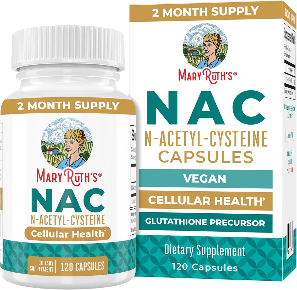MaryRuth Organics NAC Suplemento N-Acetyl Cysteine TENIDO 2 Mes de Suministro TEN NAC 1000mg por Serving ANTE Vegan Capsules ANTE Gluthamine Precursor TEN Amino Acid TENIDO NO-GMO TEN Gluten Free TEN 120 Conde ANTE 60 Servings