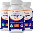 Vitamatic 3 Pack Hialuronic Acid Supplements 200mg - Supports Healthy Connective Tissue and Joints - Promote Youthful Healthy Skin - Total 360 Capsules