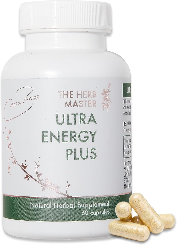 Suplemento Nora Ross Ultra Energy, Rich in Nutrients & Vitamins, Immune Booster for Men &amp; Women, Supports " Maintains Healthy Energy " Stamina, Non-GMO 60 Capsules