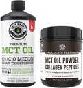Costa izquierda Rendimiento 100% Coconut MCT Oil Liquid, 32oz + Chocolate Keto MCT Powder, Collagen " Prebiotic Fiber, 16oz