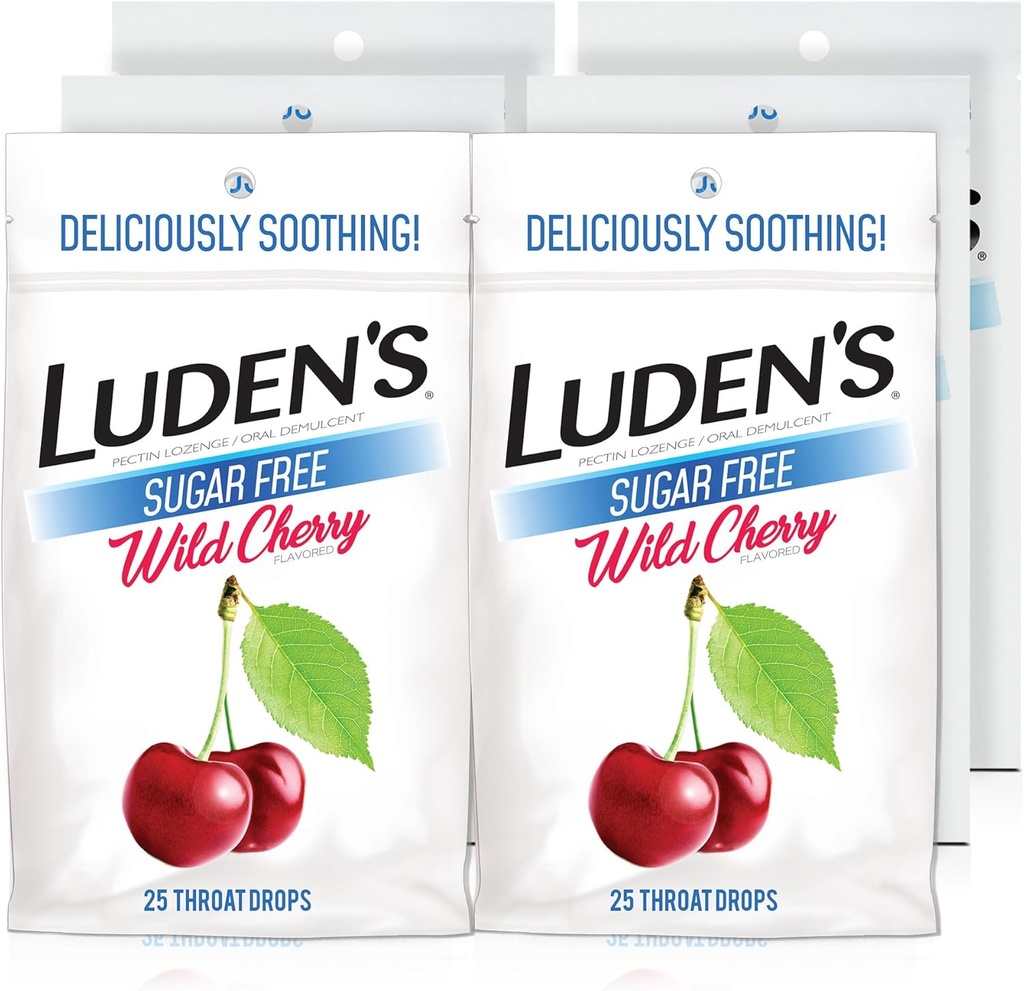 Luden Sugar Free Wild Cherry Throat Drops, Sore Throat Relief, 25 Cuenta (6 Pack)