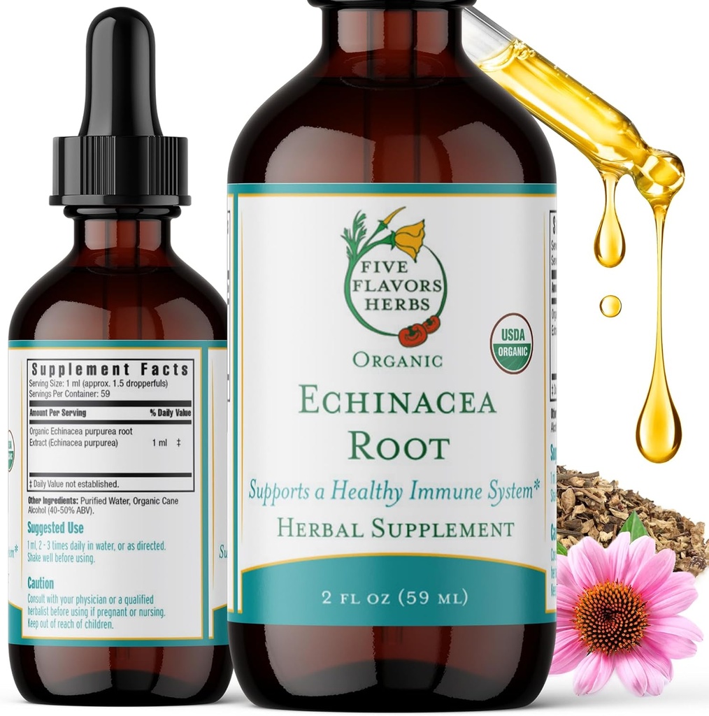 Echinacea Root Tincture - Immune System Support, for Bites, Stings ' Wounds, Milky Oat, Herbal Supplement - 2 Fl Oz