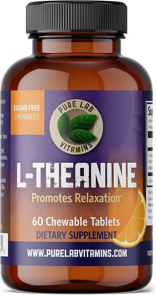 Vitaminas de laboratorio puro L-Theanine 125 mg - 60 Azúcar gratis, tablas chewable 30 días de suministro ¦ Promueve la relajación, el enfoque mental ¦ mejora la calidad del sueño hecho en Canadá