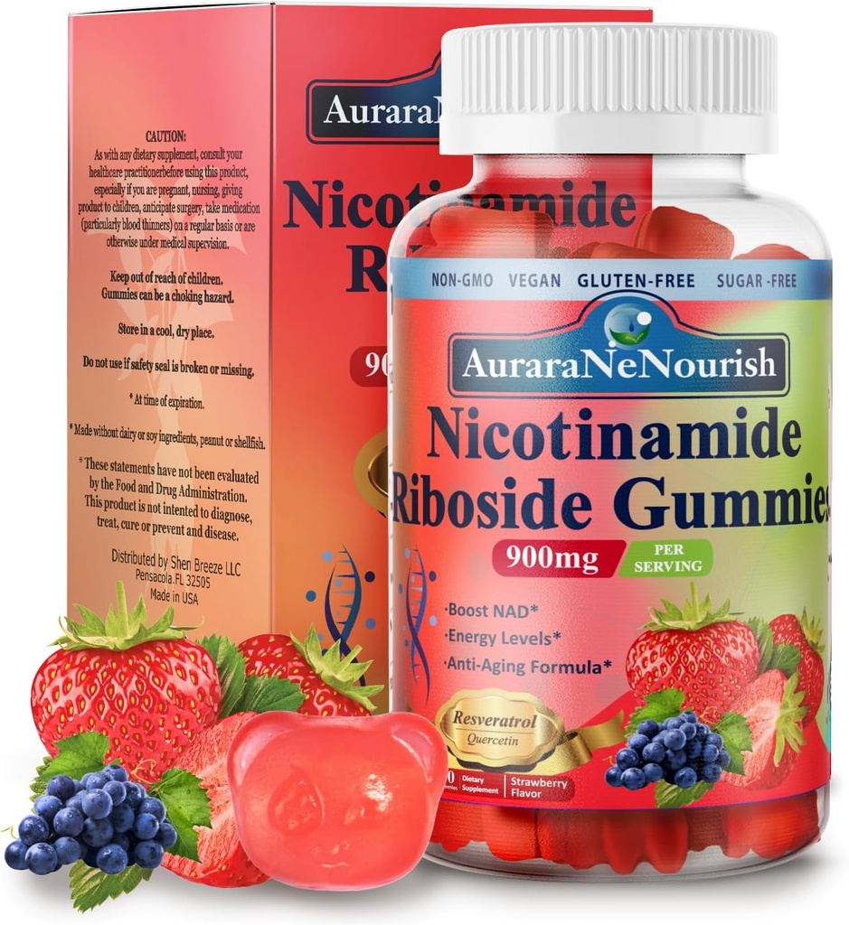 NAD Suplemento Gummies Sin azúcar, NAD Nicotinamide Riboside Resveratrol 900mg w. Quercetina, Collagen Biotin & Vitamina, Alta Potencia NAD Resveratrol Suplementos para Anti envejecimiento, energía, Focus