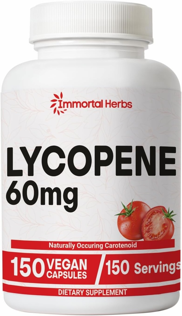 Suplemento de Lycopene para Hombres 60mg, 150 cápsulas, pólvora de extracto de tomate natural para la piel, corazón &amp; soporte inmunitario, Complejo de licopeno 100% Veg, no GMO y suplemento de carotenoide libre de gluten