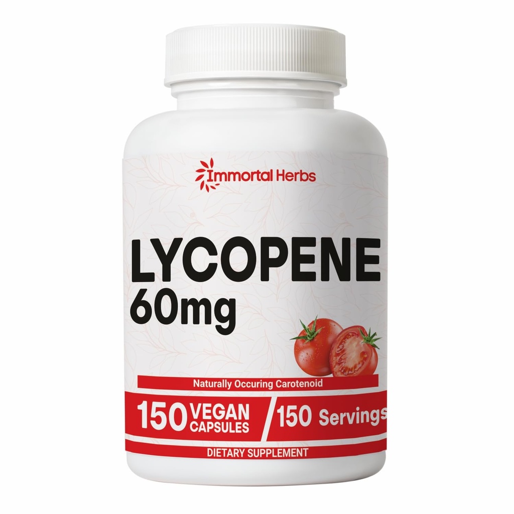 Suplemento de Lycopene para Hombres 60mg, 150 cápsulas, pólvora de extracto de tomate natural para la piel, corazón &amp; soporte inmunitario, Complejo de licopeno 100% Veg, no GMO y suplemento de carotenoide libre de gluten