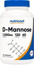 Nutricost D-Mannose 1000mg Por Serving, 120 Capsules - 500mg Por Capsule, Urinary Tract Health, Non-GMO y Gluten Free