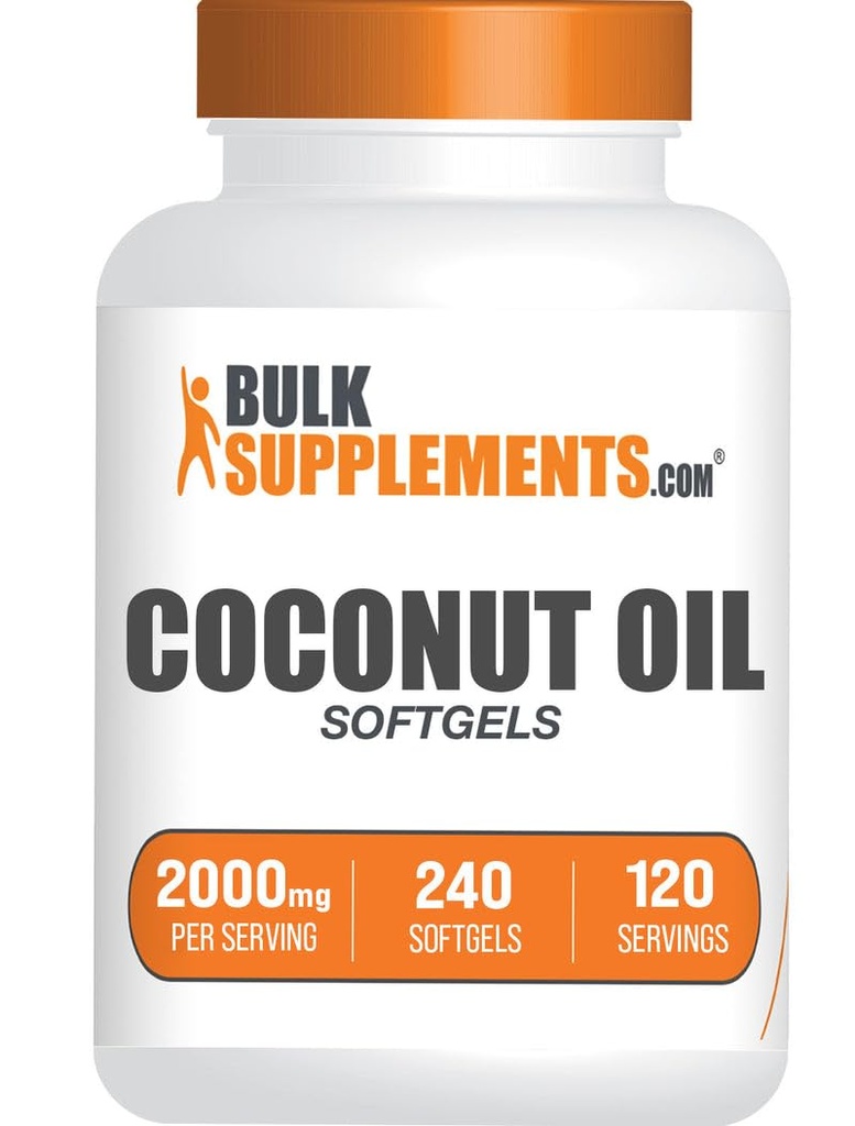 BulkSupplements.com Aceite de coco Softgels - Aceite de coco prensado frío para el cabello y la piel Soporte, Suplemento Herbal - Gluten Free, 2 Softgels por ser (2000mg), 240 Conde (Pack of 1)