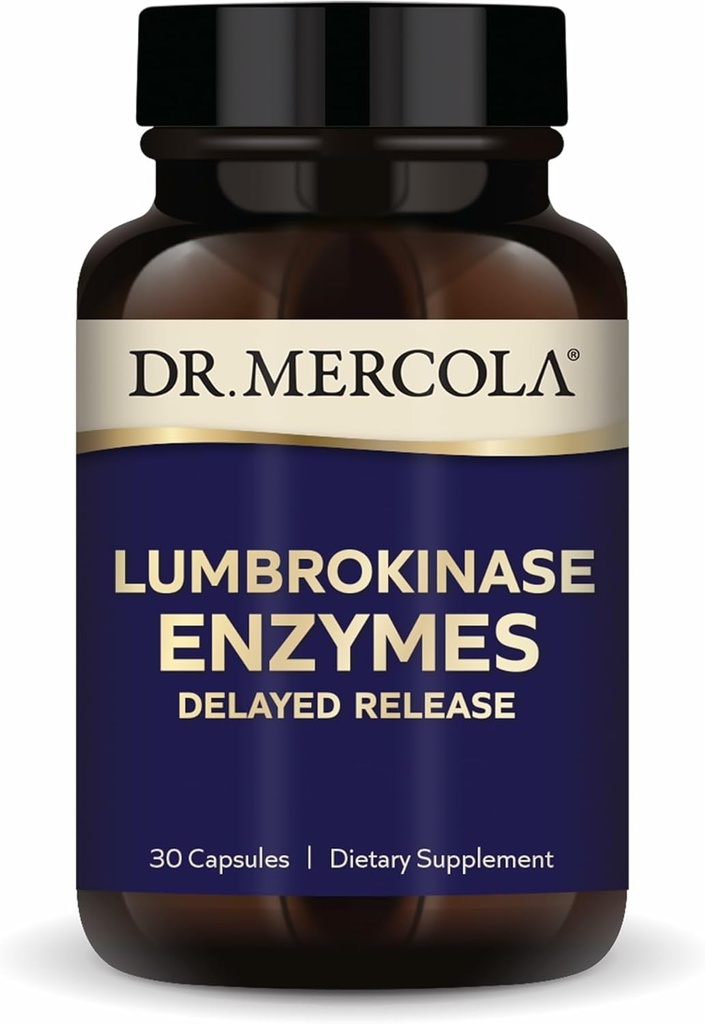 Dr. Mercola Lumbrokinase Enzymes - Delayed Release Formula - Suplemento dietético para Cardiovascular &amp; Energy Support - No Gluten-Free &amp; Soy-Free - 30 Capsules (30 Servimientos)