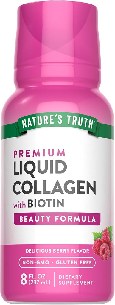 Verdad de la naturaleza Suplemento de Collagen líquido con Biotin Silencio Tipo 1 &amp; 3 ← Berry Flavor  8 fl oz ← Non-GMO &amp; Gluten Free