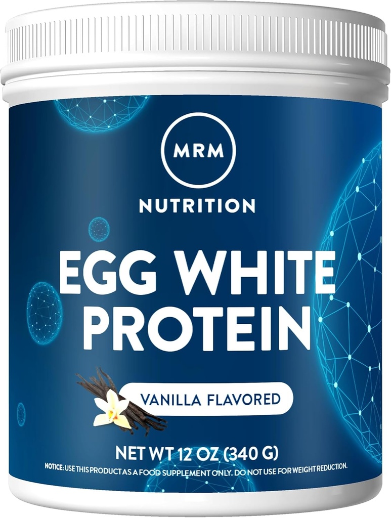 MRM Nutrición Egg White Protein ANTE Vanilla Flavored TEN 23g Proteína libre de grasa  tolera con enzimas digestivas ← Valor biológico más alto Silencio Testado clínicamente Ø 10 Servings