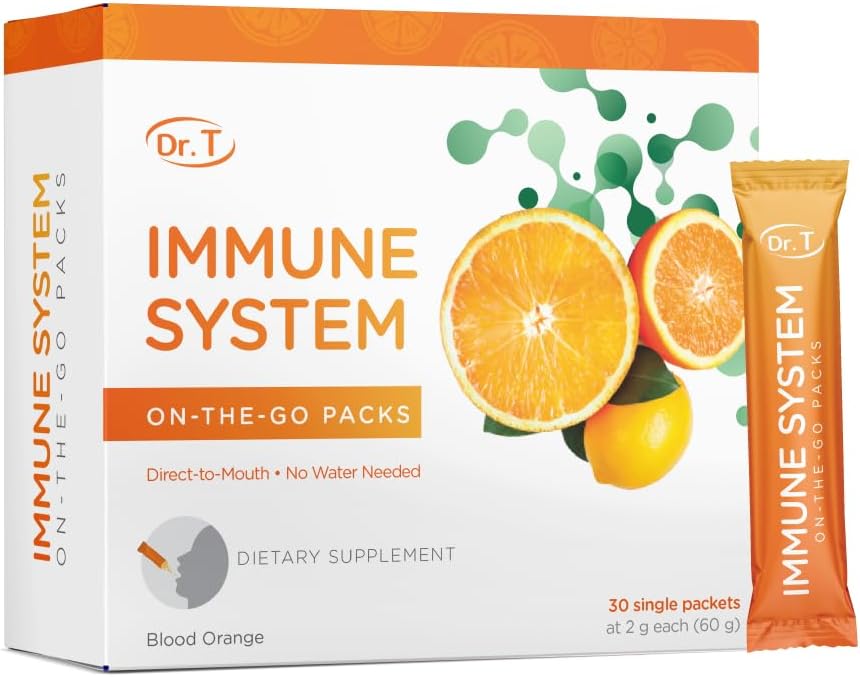 Dr. T On-The-Go Immune System Packs – Direct-to-Mouth Powder – Natural Defense Booster, Oxidative Stress Protection, Supports General Well-Being – 30 Convenient Single-Serve Packs