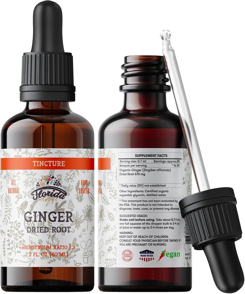 Tintura de jengibre, Extracto de jengibre orgánico (Zingiber officinale) Bota seca, Suplemento de jengibre, Ginger USA