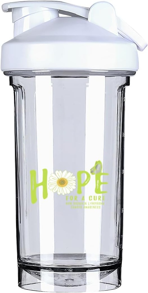Hope for A Cure Non Hodgkin lymphoma Cancer Awareness Flower 18 Ounce Shaker Bottle Drink Mixer Leak-proof Pre Workout Protein Shakes Meal Replacement Shakes Bottles 500ML/18 Oz White