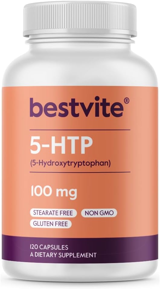 BESTVITE 5-HTP 100mg (120 cápsulas) - No Stearates - No Flow Agents - Non GMO - Gluten Free