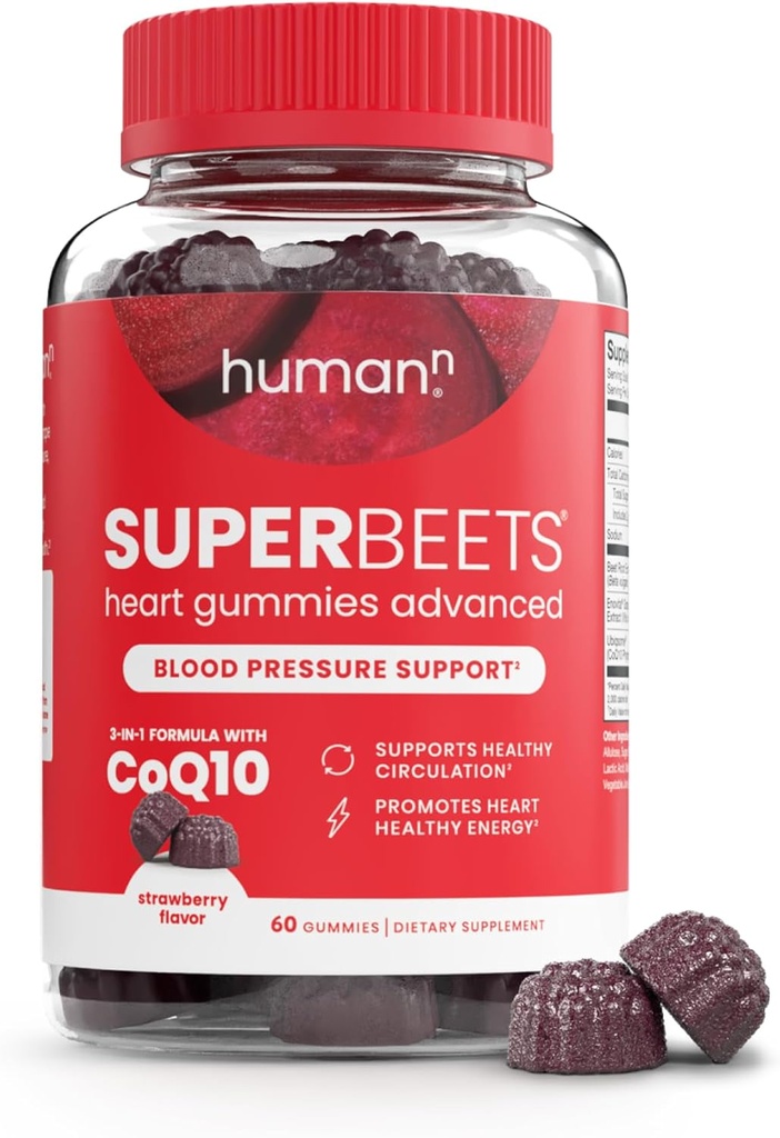 HumanN SuperBeets Heart Gummies Advanced - CoQ10 150 mg Plus Beet Root Powder & Grape Seed Extract, SuperBeets Gummy, 60 Count
