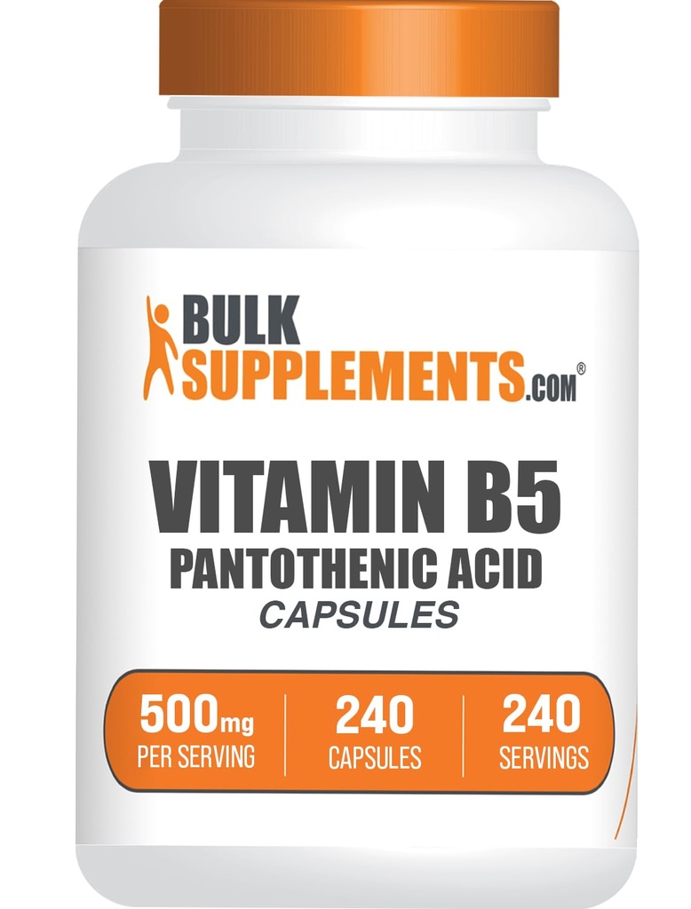 BulkSupplements.com Vitamin B5 Capsules - as Pantothenic Acid, B Vitamin Supplement, Pantothenic Acid 500 mg - Gluten Free, 1 Capsule per Serving, 240 Capsules (Pack of 1)