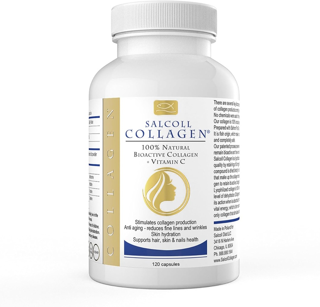 Salcoll Pure Marine Collagen Skin Capsules (120 Conde) – Suplemento Anti-Aging para Hombres Mujer, Boosts Collagen, Reduce las arrugas, soporta la piel, el pelo y las uñas con hidratación &amp; Nourishment