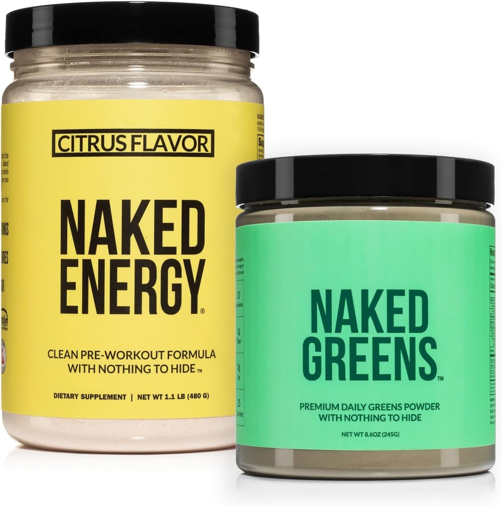 NAKED Vegan Energizing Bundle Citrus Energy Nutrition Super Greens Powder Organic Greens Suplemento