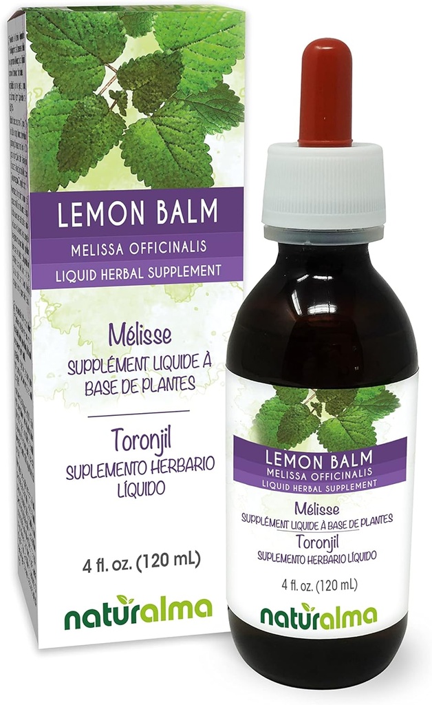 Naturalma Lemon Balm (Melissa officinalis) Leaf Alcohol-Free Tintura - 4 fl oz Liquid Extract in Drops - Herbal Supplement - Vegan
