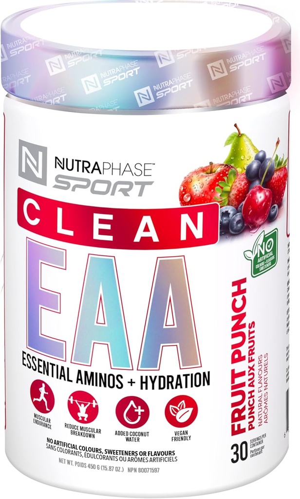 NutraPhase Clean EAA, All Natural, Vegan Friendly, Gluten Free, Amazing Taste, Fruit Punch