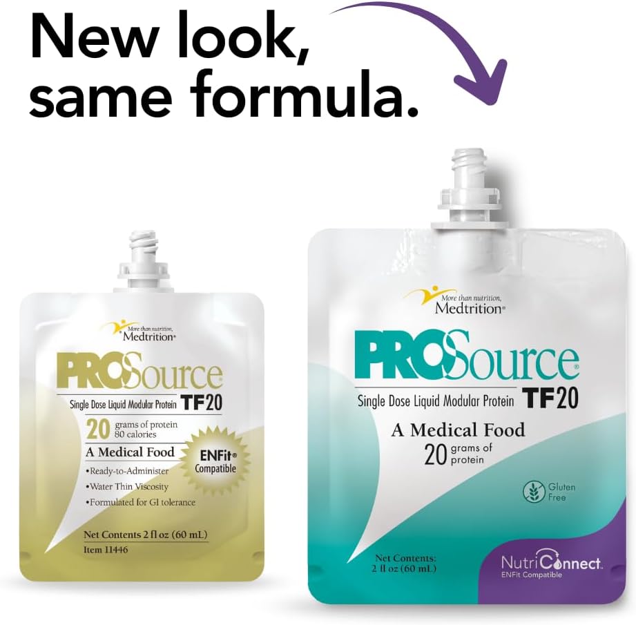 Medtrition NutriConnect™ ProSource® TF20 – ENFit® Compatible Modular Protein Supplement for Tube Feeding – 20g Liquid Protein in 60mL Pouch – Supports Aspen Guidelines & ICU Nutrition