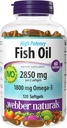 Webber Naturals Fish Oil 2850 mg, High Potency, 1,800 mg Omega-3 por Serving, 120 Clear Enteric Softgels, No Fishy Aftertaste, Ultra-Purified, Supports Heart, Cognitive, and Joint Health