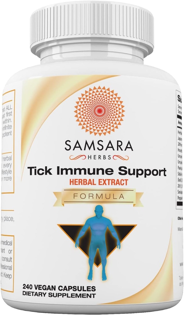 Samsara Herbs Tick Immune Support - Japones Knotweed, Cats claw, Andrographis, Cryptolepis, Sarsaparilla, Resveratrol, Tick Bite Support 240 Capsules