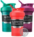 BlenderBottle Classic V2 Shaker Bottle Perfect para Protein Shakes y Pre Workout, 20 onzas (3 Pack), Rojo, Verde, Plum
