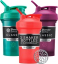 BlenderBottle Classic V2 Shaker Bottle Perfect para Protein Shakes y Pre Workout, 20 onzas (3 Pack), Rojo, Verde, Plum