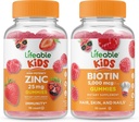 Zinc Lifeable 25mg Kids + Biotin Kids, Gummies Bundle - Great Tasting, Vitamin Supplement, Gluten Free, GMO Free, Chewable Gummy