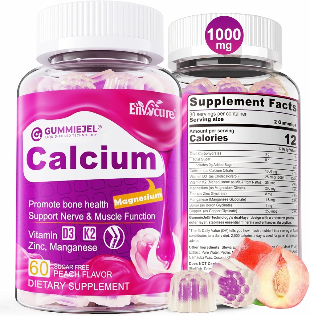 Gafas de Citrato de Calcio Gratuito para Mujer &amp; Hombre 1000mg, Vitamina D3 K2, Magnesio, Zinc, Borón, Manganeso, Cobre, Última Abs Absorción Suplementos de Calcio para Hueso, Muscle & Immune - Vegan, 60 Conde