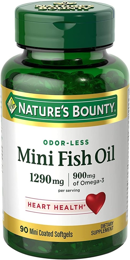 Aceite de pescado 1290 mg, Mini Softgels sin olor, 2 Botellas (90 Cuenta)