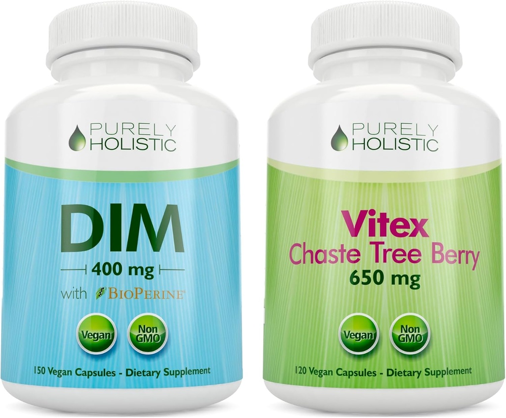 Puramente Holistic Dim 400mg &amp; Bioperine + Vitex Chaste Berry 650mg Bundle - 270 Vegan Capsules - Made in The USA
