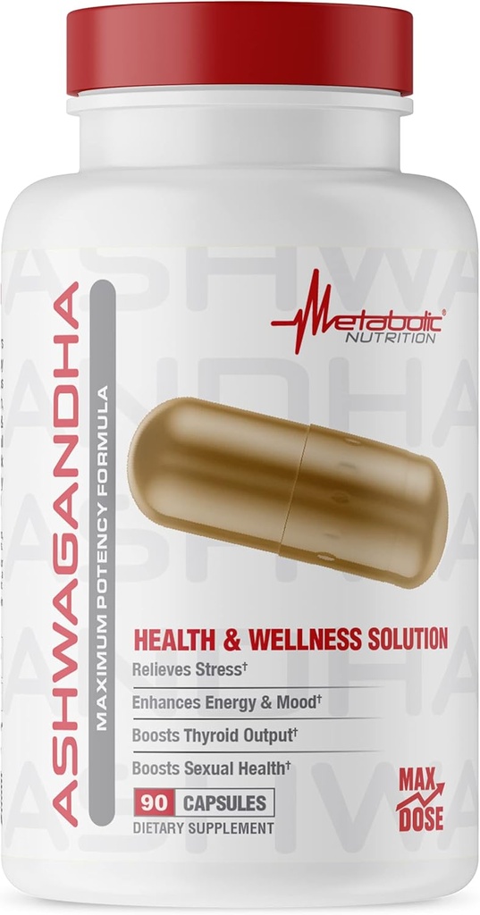 Metabolic Nutrition Ashwagandha 2200mg Made with Organic Ashwagandha Powder and Black Pepper Extract, 90 Vegan Capusles