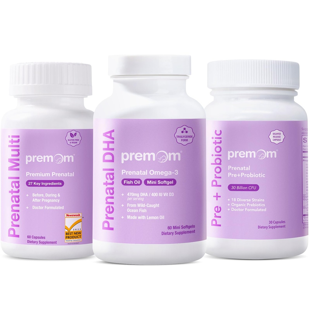 Premom Prenatal Probiotics + Prenatal DHA Fish Oil + Prenatal Formula Vitamin
