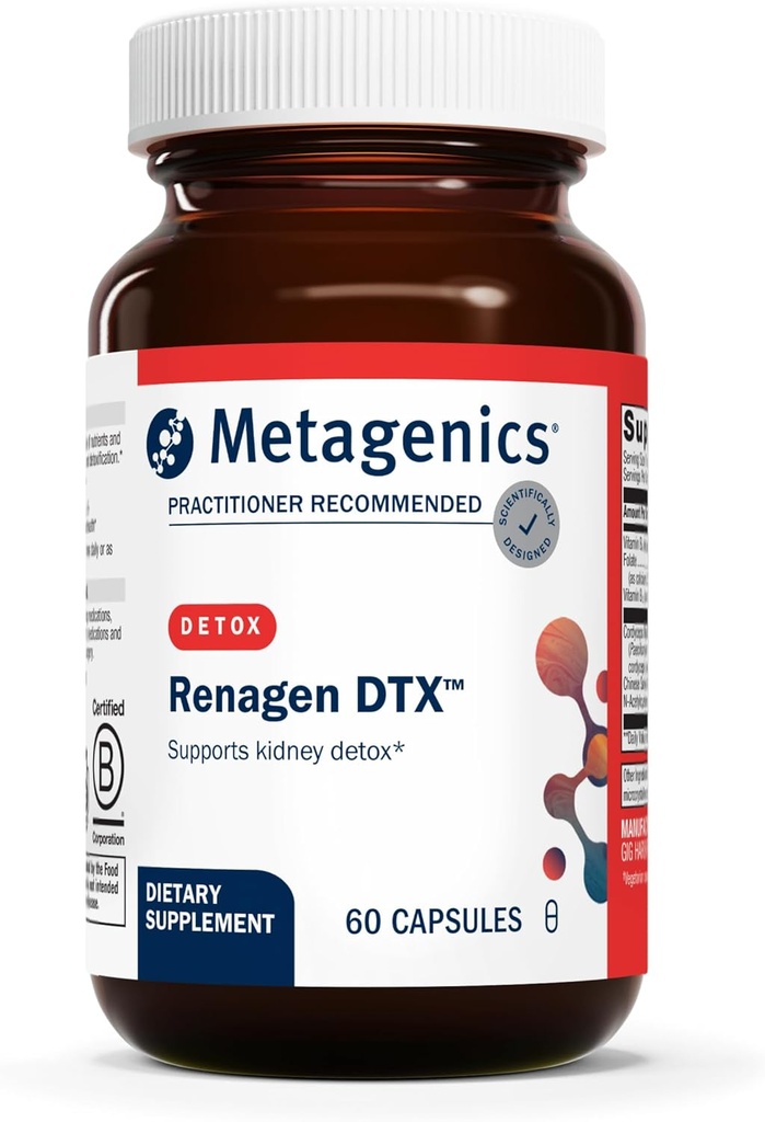 Metagenics Renagen DTX - Detoxificación sana del riñón* - para la salud del corazón* - con vitamina B6, folato, vitamina B12 & Cordyceps - Suplemento nutricional - No GMO - Sin gluten - 60 cápsulas