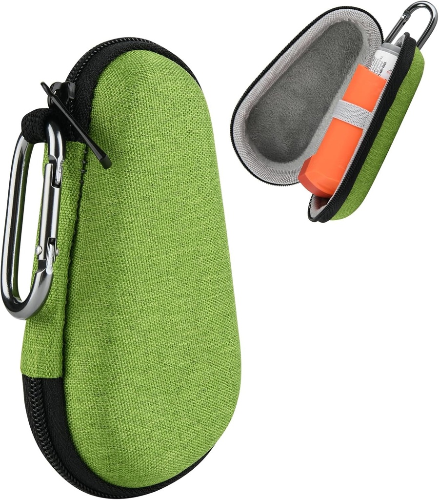 Caja de viaje Asthma Inhaler, caja de carretilla portátil para inhalador con carabiner Clip-On, EVA Handy Protective Holder para adultos y niños, inhalador no incluido (4IN, verde)